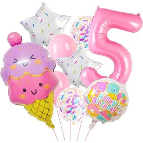 Pink Ice Cream Balloons, Number 2 Balloon, Two Sweet Birthday Party Supplies, Ice Cream Balloon for Girls Birthday Party Decoration (2)