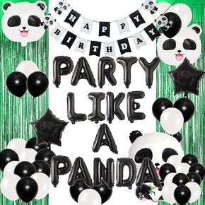 Panda Party Decorations Black Party Like A Panda Balloons for Panda Bear Party Supplies Like a Panda/Jungle Safari Animals Themed Happy Birthday Baby Shower Party Supplies Decorations