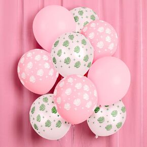 xo, Fetti Pink Palm Leaf Balloons - 24 pk, 12" | Tropical Party Decorations, Miami Bachelorette Prop, Birthday Supplies, Baby Shower Decor