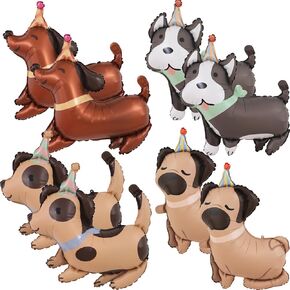 5Pcs Dog Birthday Balloons Dachshund Shaped Puppy Dogs Foil Mylar Balloons for Pet Puppy Dog Animal Birthday Lets Pawty Themed Pet Party Decoration Supplies