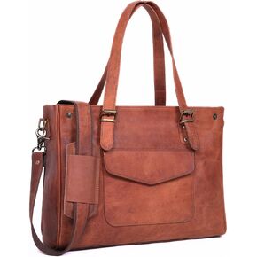 Genuine Leather Laptop Bag for Women - Large Brown Work Tote, Messenger Bag, and Briefcase with Laptop Compartment & Zipper - 16-inch Womens Leather Computer Bag Fits 15.6-inch Laptop
