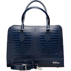 Women’s Laptop Bag – 15.6" Modern Briefcase, Croco Print Leather, Dutch Design, Made in Italy, with Trolley Strap