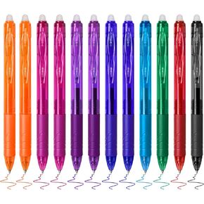 Temiary 12Pcs Erasable Gel Pens Multicolor, Easy to Erase No Smudge, Fine Point Colorful Pen Smooth Writing for Note Taking, Assorted Color Ink for School Office Stationary (0.5 mm)