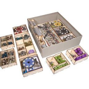 The Broken Token Game Organizer Compatible with Scythe - Wooden Game Organizing Box with Multiple Trays