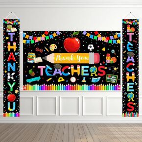 Thank You Teachers Decorations Teacher Appreciation Week Porch Signs Backdrop Teacher Appreciation Banner for School Classroom Decor (Black, 71x43'')