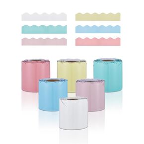 VEVOR Bulletin Board Borders, 6 Rolls 32.8 Feet Scalloped Bulletin Board Borders, Boho Rolled Border Trim with Wavy Line Design, Colorful Pastel Borders for School Classroom Party & Wall Decoration