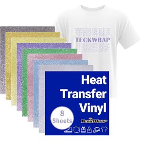 TECKWRAP Glitter Heat Transfer Vinyl Sheets, 17 Assorted 12" x 10" Glitter HTV Vinyl Sheets for T-Shirts, Bags, and More, Glitter Iron on Vinyl Suitable for Most Cutter Machine, Easy to Cut & Weed in Kuwait