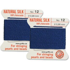 2 Pcs Griffin Natural Silk Beading Cord Thread and Needle Size 12 Dark Blue Color