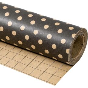 RUSPEPA Kraft Wrapping Paper Roll - Mini Roll - Dots Design on Black Background Great for Birthday, Party, Baby Shower - 17.5 Inches X 32.8 Feet