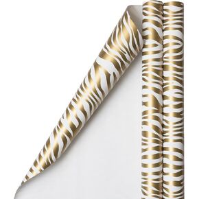 JAM Paper Gift Wrap - Zebra Print Wrapping Paper - 50 Sq Ft Total - Blue & White Safari Stripes - 2 Rolls/Pack