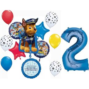 Anagram Paw Pups on Patrol 2nd Birthday Party Supplies Chase 13pc Balloon Bouquet Decorations