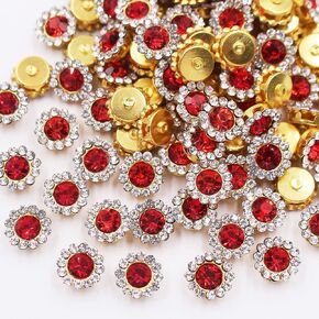 200pcs 7.8mm Flower Gold sew on Rhinestones Shiny Crystal Stones Beads Sewing Rhinestones Craft (black-G-200)