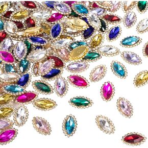 PAGOW 40Pcs Sew on Rhinestones, Glass Horse Eye Sew on Rhinestones, 10 Mixed Colors Flatback Ewing Gem Stones for DIY Craft Shoes Dress Jewelry Making (7x15 mm)