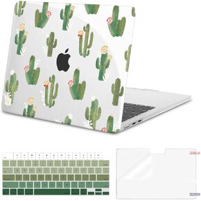 MOSISO Compatible with MacBook Air 13 inch Case 2025 2024 2023 2022 M3 A3113 M2 A2681, Protective Plastic Hard Shell Case&Keyboard Cover&Screen Protector for MacBook Air 13.6 inch Case, Lively Cactus
