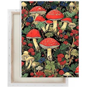 Lxmsja Red Mushroom Paint by Numbers Kit for Adults, Forest Acrylic Paint by Numbers for Adults Beginner, DIY Craft Supplies Oil Painting Kits for Home Wall Decor 12x16 inch (Framed)