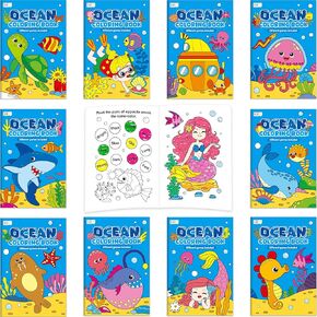 Hebayy 10 Back Colling Books for Kids ، صفحة تلوين موضوع المحيط مع ألعاب ، تحت كتب التلوين المصغرة للبحر للأطفال ، نشاط الحفلات ، الهدايا