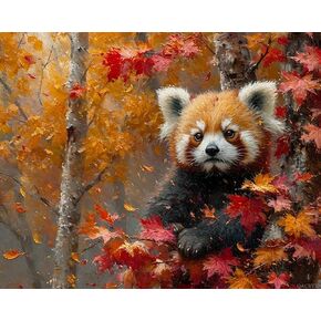 QACEYID DIY Paint by Number Kits for Adult Beginner, Red Panda Among Maples, Paint by Numbers Kits for Adults, Canvas Painting Gift Kit for Modern Home Wall Decor, 40x50cm