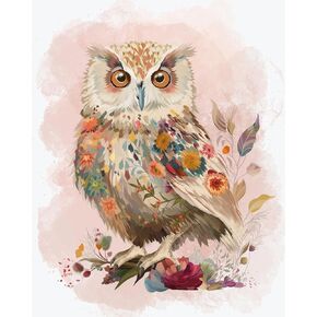 MBNTJHT Owl Paint by Numbers Kit for Adults,DIY Owl and Flowers Oil Painting Kits for Adults Beginner, Acrylic Paint by Number Kits for Home Wall Decor 16X20 Inch