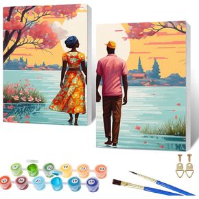 SKRYUIE 2 Pack Framed Paint by Numbers Kits for Adults African Americans, Acrylic Lovers pre Drawn Canvas for Oil Painting for Beginner with Brushes Canvas for Home Decor 7.87x11.81 inch / 20x30 cm