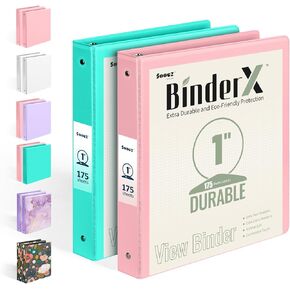 2 Pack BinderX Extra Durable 3 Ring Binder, 2 Inch Binder Round Ring, Fits 900 Sheets of 8.5x11 Paper, Customizable View Cover with Inside Pockets, Cute School Supplies for Girls, Pink & Purple