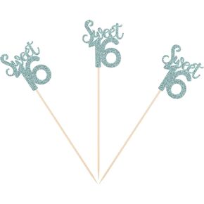 Pack of 10 Sweet 16 Centerpiece Sticks for 16th Birthday Party Table Toppers Flower Decorations - Blue