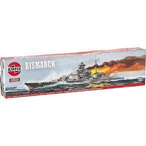 Airfix Bismarck 1:600 Vintage Classics Military Naval Ship Plastic Model Kit A04204V, Small, Unpainted