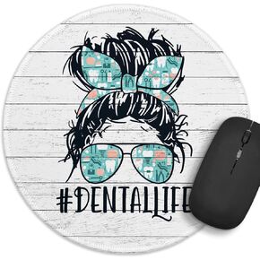 Funny Dental Round Mouse Pad， Dental Life Mouse Pad，8.7 inch Stitched Edge Non-Slip Rubber Base，Home Office Decor Desk Accessories, Gift for Nurses,Dentist,Dental Hygienist,Dental Assistant