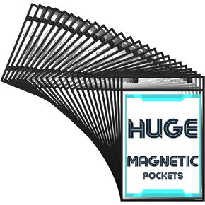 Huge Magnetic Dry Erase Pockets by Two Point (6-Pack) - Landscape - Large Fits 17 x 10.5 inch Pages | Dry Erase Sleeves | Stitched Heavy Duty | Job Ticket Holders | Reusable Clear Paper Sleeves