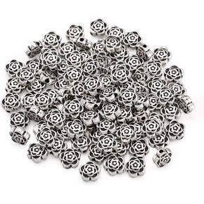 Pandahall 100pcs Tibetan Silver Antique Silver Flower Bead Spacers Charms for Jewelry Makings 7x4mm