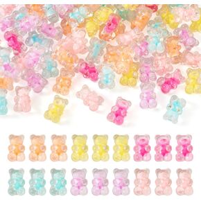 80Pcs Acrylic Gummy Bear Beads Pastel Animal Beads Clear Random Color Fake Gummy Bear Bracelet Beads Flat Back Kandi Beads for Crafts DIY Jewelry Making Supplies