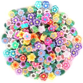 200 Polymer Clay Beads - Mixed Flower, Daisy, Cute Clay Charms & Spacers with 5mm Hole for Earring, Bracelet, Necklace DIY Crafts