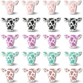 Cow Shaped Silicone Beads 20pcs Focal Beads in 5 Colors for Pen, Art, Craft, and Jewelry Making Cow Print，Silicone Charms