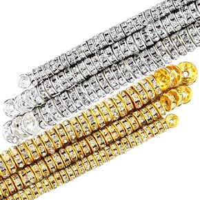 800 Pieces Round Rondelle Spacer Beads Crystal Rhinestone Loose Bead Rondelle Charm Beads 6 mm 8 mm 10 mm for Necklaces Bracelets Jewelry Making (Mixed Color)