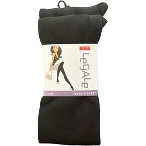 Legale Ladies Plush Lined Tights 2Pack Black 2 Pair Pack Super Soft & Warm Plush Lined Interior 94% Polyester / 6% Spandex Non-Binding Waistband Smoothest Toe Seam Available