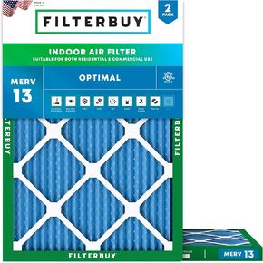 Filterbuy 15x20x1 Air Filter MERV 13 Optimal Defense (2-Pack), Pleated HVAC AC Furnace Air Filters Replacement (Actual Size: 14.50 x 19.50 x 0.75 Inches)