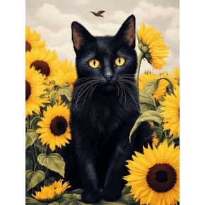 Generic Cross Stitch Kits Counted Kit Cross-Stitching Pattern for Home Decor, 11CT Pre-Printed Fabric Embroidery Crafts Needlepoint Kit 40x50cm-A- Black cat, sunflower2, As described