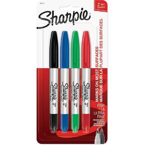 SHARPIE 32174PP Twin Tip Permanent Markers, Fine and Ultra Fine, Assorted Colors, 4 Count