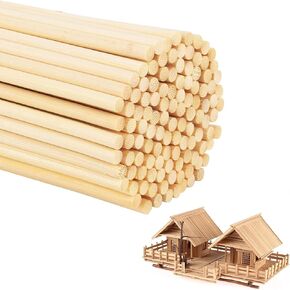 50Pcs Wooden Dowel Rods 1/5 x 10 Inch Craft Wood Sticks, Precut Wooden Rod Sticks Unfinished Sticks for Craft and DIY Projects, Cake Dowels Hardwood Craft Dowel Rods