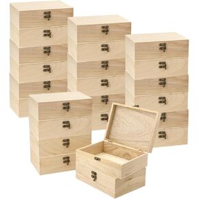 24 Pack Unfinished Wood Box with Lid Crafts 8.3 x 6 x 2.7 Inches Wooden Box for DIY Arts Project
