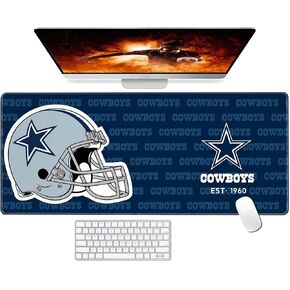 Large Gaming Mouse Pad with Non-Slip Rubber Base for Laptop Computer Desktop Keyboard,Blue Design Stitched Edges Mouse Desk Mat for Football Sport Fans