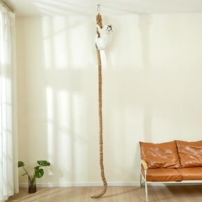 SHENGOCASE 1.9" x 8.86Ft Cat Climbing Jute Rope for Ceiling with Hook, Wall Mounted Furniture for Indoor and Outdoor Cats (8.86 Feet)