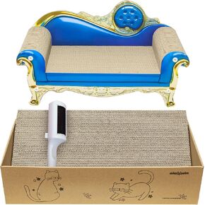 3 PCS Royal Cat Scratcher Couch Large Cat Scratcher Sofa Bed 22.9 inch -Cat Scratcher Cardboard Box 23.3 inch,cat Scratcher Lounge Cat Scratch Pad, cat scratchers for Indoor Cats (Blue)