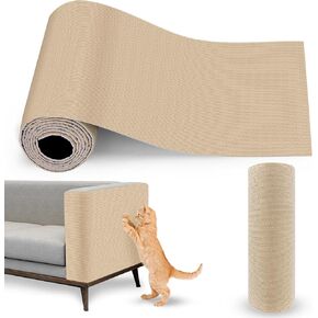 Cat Scratching Mat 78.7"x15.8" Timmable Cat Scratch Furniture Protector, Self-Adhesive Cat Scratching Cover for Cat Scratch Post, DIY Climbing Cat Scratcher and Cat Tree Shelves(Khaki)