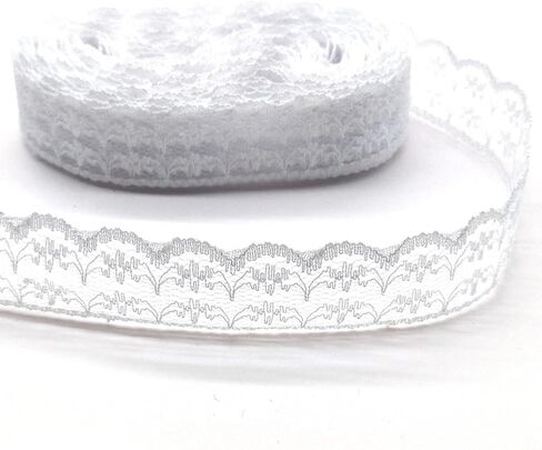 50 Yards Lace Ribbon Roll Floral Lace Trim Fabbing Fabric 7/8 Inch عرض للمجوهرات DIY صنع ملحقات ملحقات الملابس الحرفية غلاف الهدية (أبيض) in Kuwait