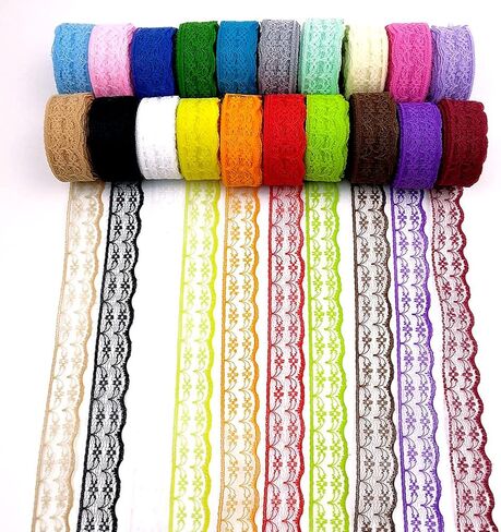 50 Yards Lace Ribbon Roll Floral Lace Trim Fabbing Fabric 7/8 Inch عرض للمجوهرات DIY صنع ملحقات ملحقات الملابس الحرفية غلاف الهدية (أبيض) in Kuwait