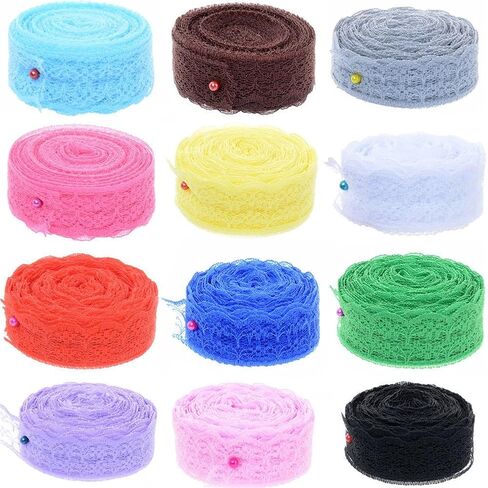50 Yards Lace Ribbon Roll Floral Lace Trim Fabbing Fabric 7/8 Inch عرض للمجوهرات DIY صنع ملحقات ملحقات الملابس الحرفية غلاف الهدية (أبيض) in Kuwait
