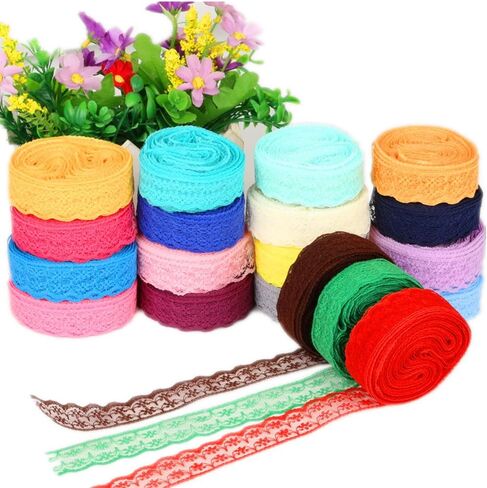 50 Yards Lace Ribbon Roll Floral Lace Trim Fabbing Fabric 7/8 Inch عرض للمجوهرات DIY صنع ملحقات ملحقات الملابس الحرفية غلاف الهدية (أبيض) in Kuwait
