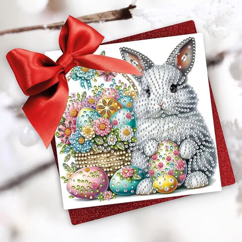 6Pcs DIY Folding Greeting Card Easter Diamond Art Painting Creative Design Foldable Thank You Cards Blessing Greeting Card Set for Birthday Festival Crafts Gift-Bunny Easter Eggs01 in Kuwait