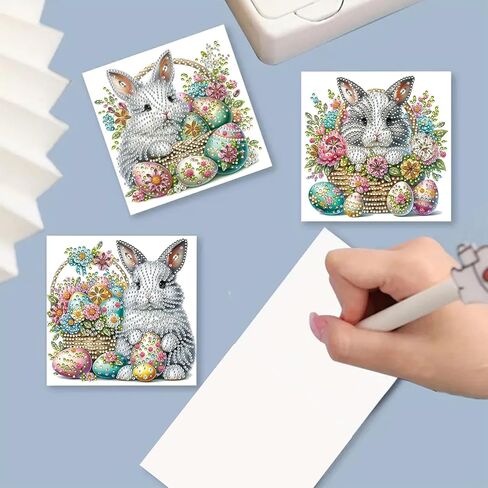 6Pcs DIY Folding Greeting Card Easter Diamond Art Painting Creative Design Foldable Thank You Cards Blessing Greeting Card Set for Birthday Festival Crafts Gift-Bunny Easter Eggs01 in Kuwait