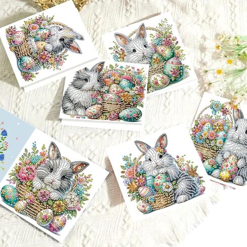 6Pcs DIY Folding Greeting Card Easter Diamond Art Painting Creative Design Foldable Thank You Cards Blessing Greeting Card Set for Birthday Festival Crafts Gift-Bunny Easter Eggs01 in Kuwait